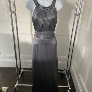 Vera Wang Silver Silk Maxi Dress